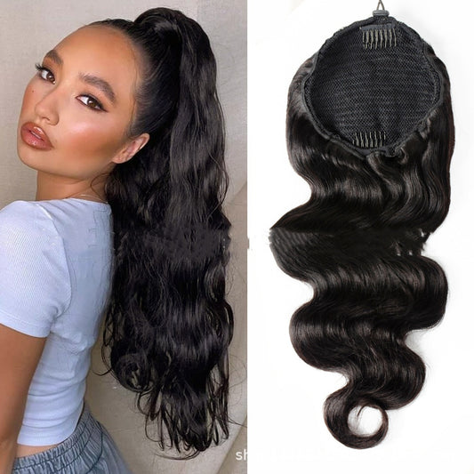 Drawstring Ponytail Extension in Midnight Black