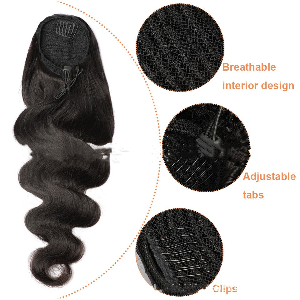 Drawstring Ponytail Extension in Midnight Black